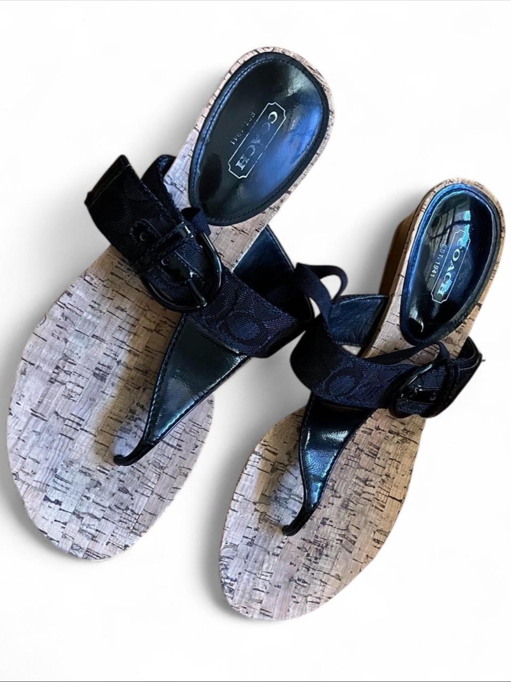 Coach Black Thong size 9 1/2 Sandals with Cork Footbed